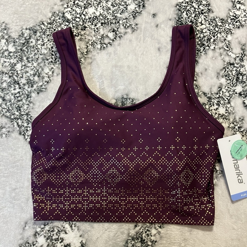 Marika Sports Bra Womens Size Large Purple Gold Removable Cup Pads Low Impact‎